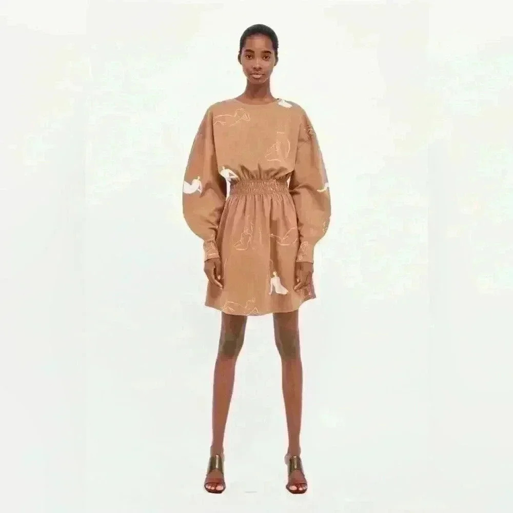 Zara EXCLUSIVE Balloon Sleeve Dress Pullover Abstract Women size M